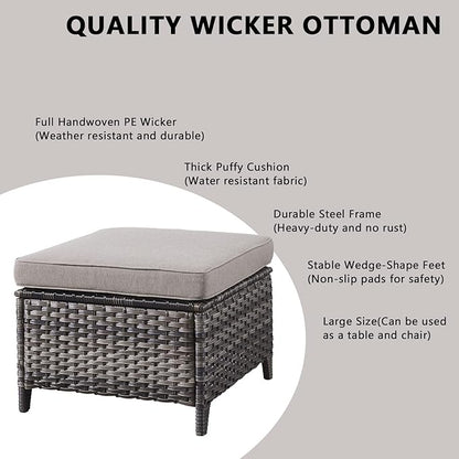 Rilyson Outdoor Patio Furniture Set - Weather Resistant Wicker,High Back,6 inch Cushions,4 Piece Patio Furniture Set with Swivel Rocker Chairs and Ottomans for Deck Porch Yard,Mixed Grey/Grey