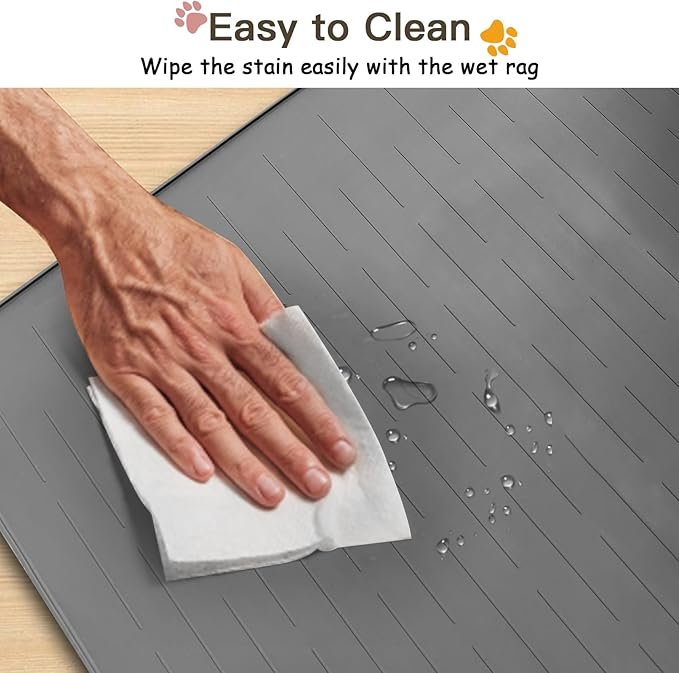 Largest Dog Food Mat, 39.5"x29.5" Silicone Dog and Cat Mat for Food and Water Bowls, Thinken Waterproof Non-Slip XXXL Pet Feeding Mat for Floors (Grayish White)