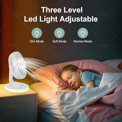 MAWFOZIN Small Desk Fan With Night Light, Auto Oscillating Table Fan With