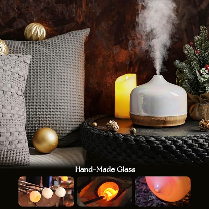 Porseme 500ml Glass Essential Oil Diffuser Aromatherapy Ultrasonic Cool Mist