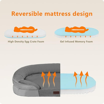 Dwanton Orthopedic Dog Bed for Medium Dogs with Gel Memory Foam, Waterproof Dog Sofa, Washable Pet Bed with Four Sided Bolster Cushion, Removable Cover & Non-Slip Bottom, 36", Medium Grey