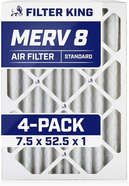 Filter King 7.5x52.5x1 Air Filter | 4-PACK | MERV 8 HVAC Pleated A/C Furnace