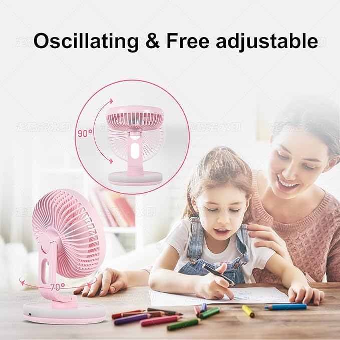 MAWFOZIN Small Desk Fan With Night Light, Auto Oscillating Table Fan With