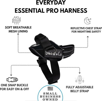 ShawnCo Essential Pro Dog Harness, No-Pull Pet Vest with 3 Leash Clips and Removable, Reflective Side Patches, Adjustable and Padded Harness for Small, Medium and Large Dogs (Midnight, L)
