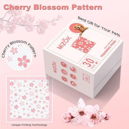MIZOK 36x36 Puppy Pads Pink, Dog Pee Pads Leak-Proof with Quick-Dry Surface, Dog Pads Extra Large with Cherry Blossom Prints, Pee Pads for Dogs Super Absorbent (30 Count)