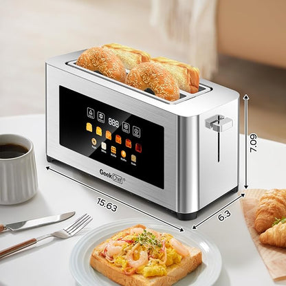 Geek Chef Long Slot Toaster 4 Slice, 1.5" Touch Screen Extra Wide Slots