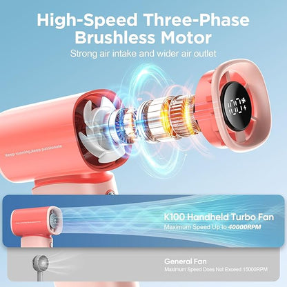 K-RUNMAN Portable Handheld Turbo Fan, 100 Speeds Adjustable Mini Personal Fan