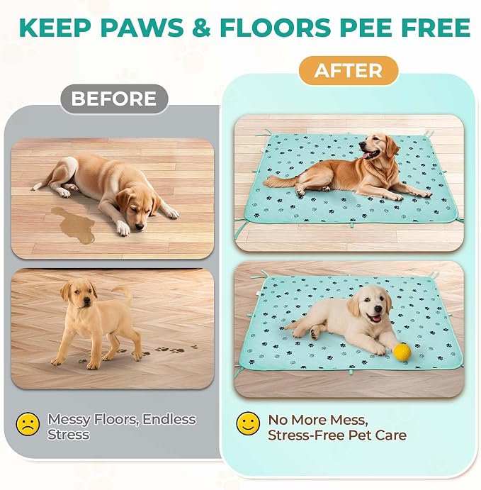 Fostanfly Washable Pee Pads for Dogs, 2 Pack Large 54"x54" Ultra-Absorbent and Leak-Proof Non-Slip Reusable Potty Training Pads for Dogs, Cats, Puppy, Potty of Add 8 Lanyards, Green