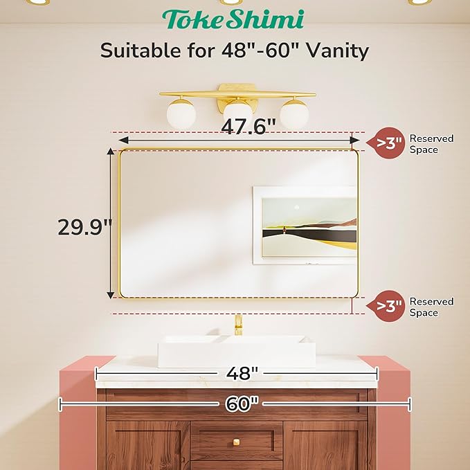 TokeShimi 48x30 Wall Mirror for Bathroom, Brushed Nickel Bathroom Vanity Mirror