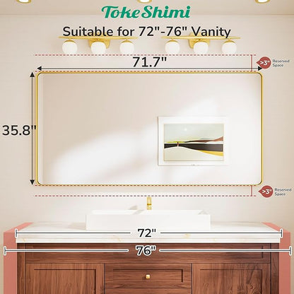 TokeShimi 72x36 Brushed Gold Bathroom Mirror, Tempered Glass, Bathroom Wall