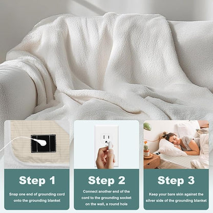 MAOOHON Grounding Blanket, Earth Connected Bedding Throw, Grounding Sheet for Improved Sleep, Includes Silver Fiber 50x60 Inch, Beige