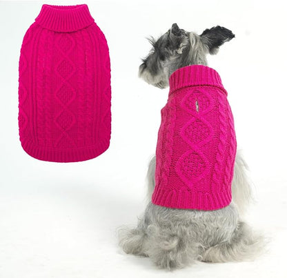 BINGPET Thermal Knitted Dog Sweater for Small Medium Large Dogs,Winter Dog Cat Coat Warm Sweartershirts Outfits,Classic Cable Knit Turtleneck Pullover Dog Jumper Coat Warm Sweartershirts(Rosered,SM)