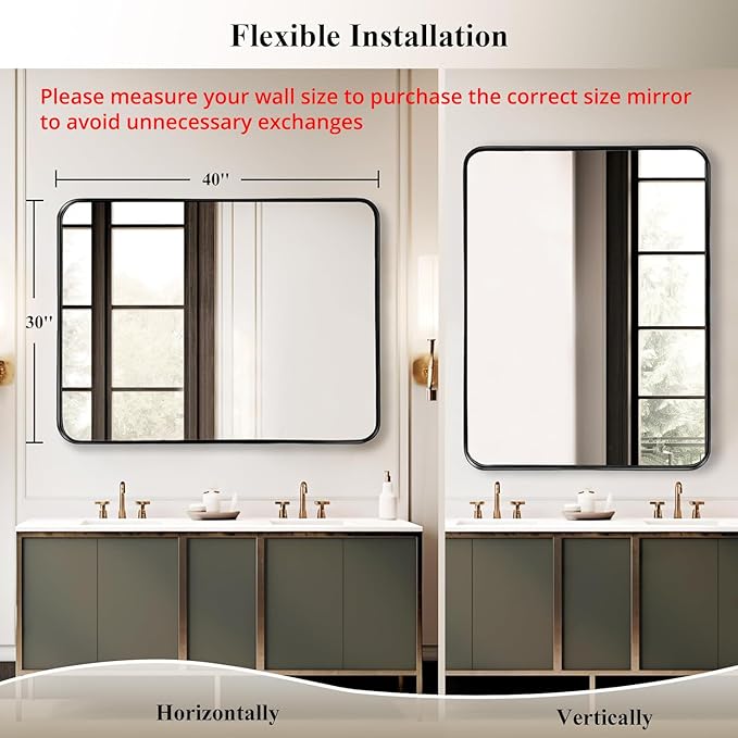 Fabuday Large Black Bathroom Mirror 40x30 Inch