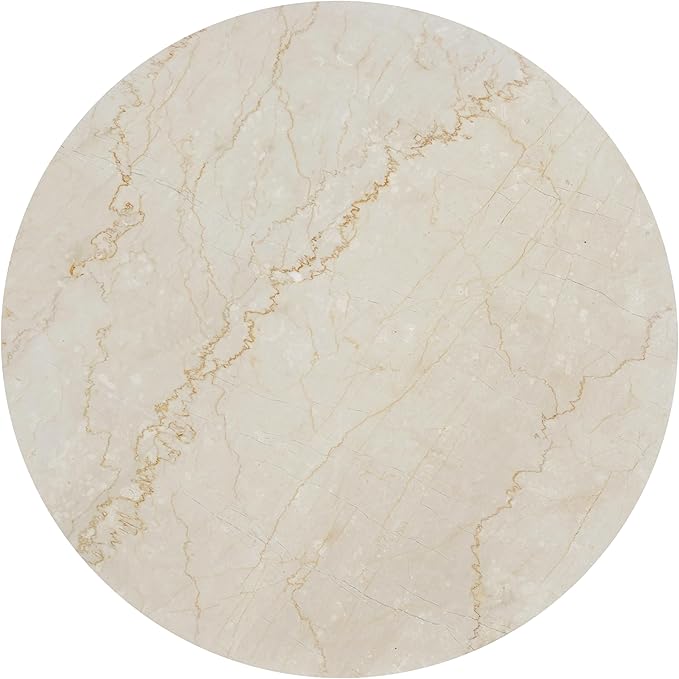 TUP THE URBAN PORT Kali Coffee Table | 27" Natural Round Marble Tabletop | Dark Brown Mango Wood Sculptural Base