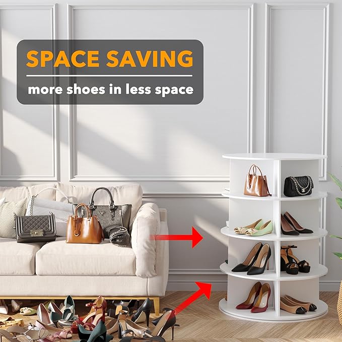 SpaceAid 4 Tier Rotating Shoe Rack Tower, Spinning Shoe Display Lazy Susan