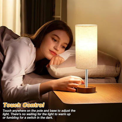 Dicoool Touch Bedside Table Lamp with USB - 3 Way Dimmable Redwood Lamps for Bedroom Nightstand, Desk Lamp with Charging Station for Dorm, Living Room, Office, Kids Room, Nursery