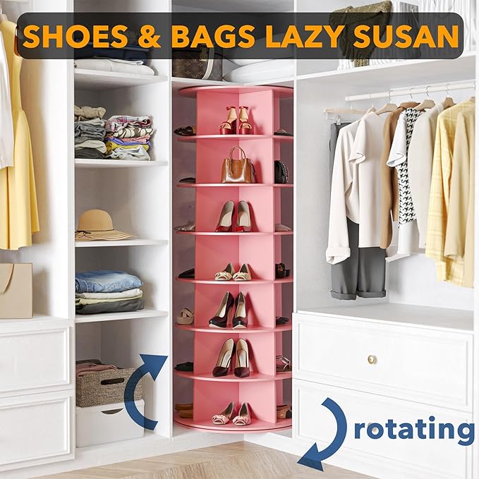 SpaceAid 7 Tier Rotating Shoe Rack Tower, Spinning Shoe Display Lazy Susan