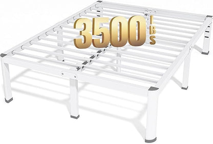 18 Inch Full Size Metal Bed Frame with Round Corners, Storage Space Under High Bed Frame-Heavy Duty Steel Slats Support, Noise Free - Easy Assembly - No Box Spring Needed,White