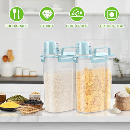 TBMax Rice Storage Container - 5 Lbs Flour Container Cereal Dispenser with Measuring Cup, Airtight Dry Food Container Bin for Kitchen Pantry Storage Organization