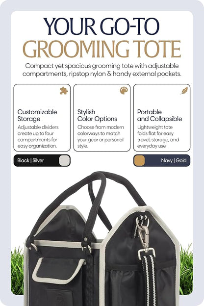 Equinavia Darby Horse Grooming Bag, Collapsible Tote with Strap, One Size | Horse Grooming Tote Bag or Cat and Dog Grooming Bag for Equipment and Supplies, Adjustable Strap, 8" x 9" x 12", One Size