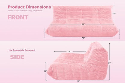 Bean Bag Chair,Giant Beanbag Chairs for Adults,Comfy Large Fireside Chair Lazy Sofa,Corduroy Bean Bag Lounger with Memory Foam Filled,Floor Sofa Couch for Home,Living Room (Pink, 3-Seater)