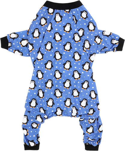 HDE Dog Pajamas One Piece Jammies Jumpsuit Pet Clothes Outfit Stretchy Lightweight Comfy Shirt Pjs for M-3XL Dogs Penguin Polka Dots - 2XL