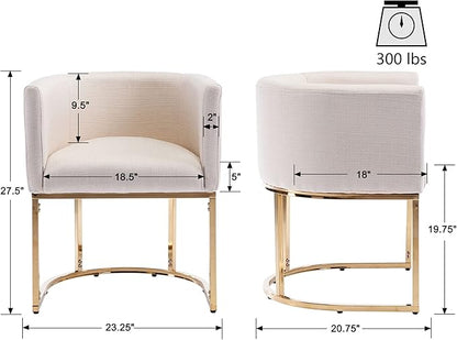 VESCASA Linen Upholstered Dining Chair with Barrel Back, Mid Century Modern Padded Restaurant Chair with Gold Metal Frame for Kitchen, Dining Room, 1 Piece, Cream