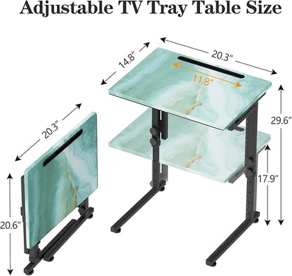 Adjustable Height Tv Tray Table,Portable Folding Tv Tray Dinner Snack Trays Table,Small Foldable C-Shaped End Table for Eating,Slide Under Couch Side with Sturdy MDF Top,No Assembly(Sea Blue+Black)