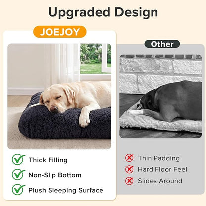 JOEJOY Large Dog Bed Crate Pad, Deluxe Plush Washable Dog Beds Fulffy Soft Kennel Pad Anti-Slip Pet Sleeping Mat for Large Medium Small Dogs, 35" x 23", Dark Grey