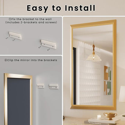 Amorho Bathroom Mirror, 60x36 Inch Golden Thick Metal Framed Wall Mirrors