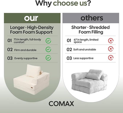 COMAX Folding Sofa Bed, Foldable Couch for Bedroom, Corduroy Convertible Floor Sleeper Futon Chair Foam, 3 in 1 Fold Out Chair Portable Comfy Lounge Couch Single Sofa Bed for Small Space Guest Room