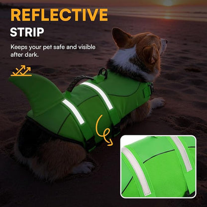 Dog Life Jacket High Flotation, Reflective Dog Life Vest for Swimming, Adjustable Dogs Life Preserver Rescue Handle Spring Summer Pool for Small, Medium, Large Dogs (BrightGreen,M)