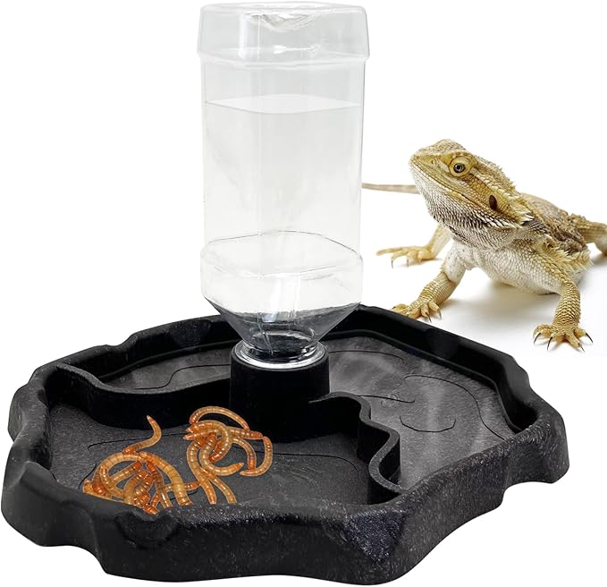 9oz Reptile Water Bottle, Turtle Food and Water Bowl Automatic Feeders Waterer Tortoise Dispenser Bottle Feeding Dish for Lizard Chameleon