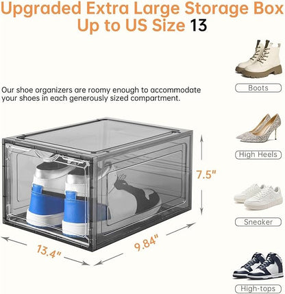 Clemate Upgraded X-Large Shoe Storage Box, 12 Pack, Shoe Box Clear Plastic