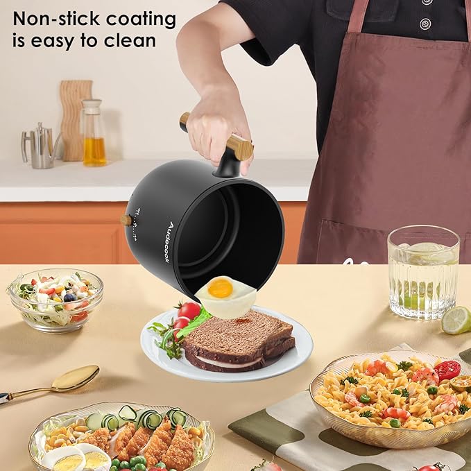Audecook Hot Pot Electric with Steamer, 1.8L Portable Mini Travel Cooker