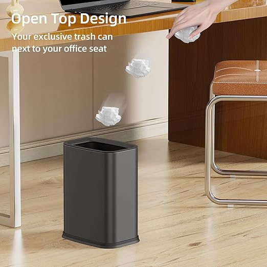 2.6 Gal Black Bathroom Trash Can, Metal Waste Baskets
