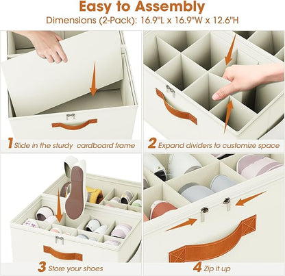 2 Pack Shoe Organizer for Closet, Foldable Shoe Storage Organizer