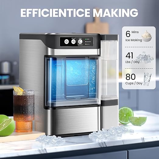 Chewable Crunchable Countertop Nugget Ice Maker，with Side Water Tank, 41 Lbs in