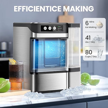 Chewable Crunchable Countertop Nugget Ice Maker，with Side Water Tank, 41 Lbs in