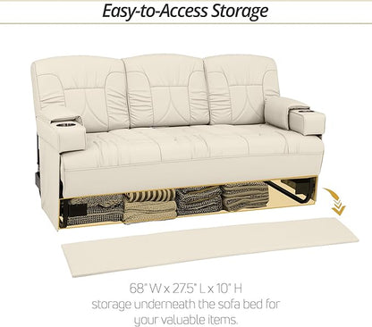 Qualitex De Leon Console SL RV Sofa Bed, 74" Wide, Ulitmate Leather, Bisque