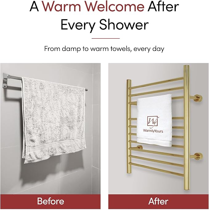 Heated Towel Rack, 10-Bar Wall-Mounted Electric Towel Warmer, Polished Gold