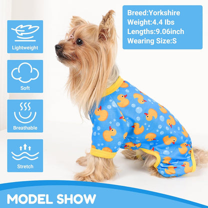 Dog Pajamas Small Sized Dogs Stretchable Summer Dog Clothes Pjs 4 Legs Girl Boy Cute Soft Puppy Outfits Doggie Cat Jammies Jumpsuit Sleeper for Pet, Blue Duck, S