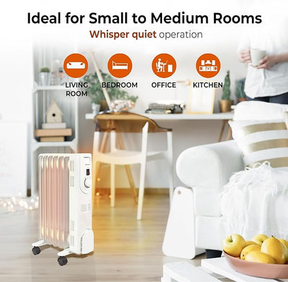 Comfort Zone Electric Oil-Filled Radiant Radiator Space Heater, Never Refill