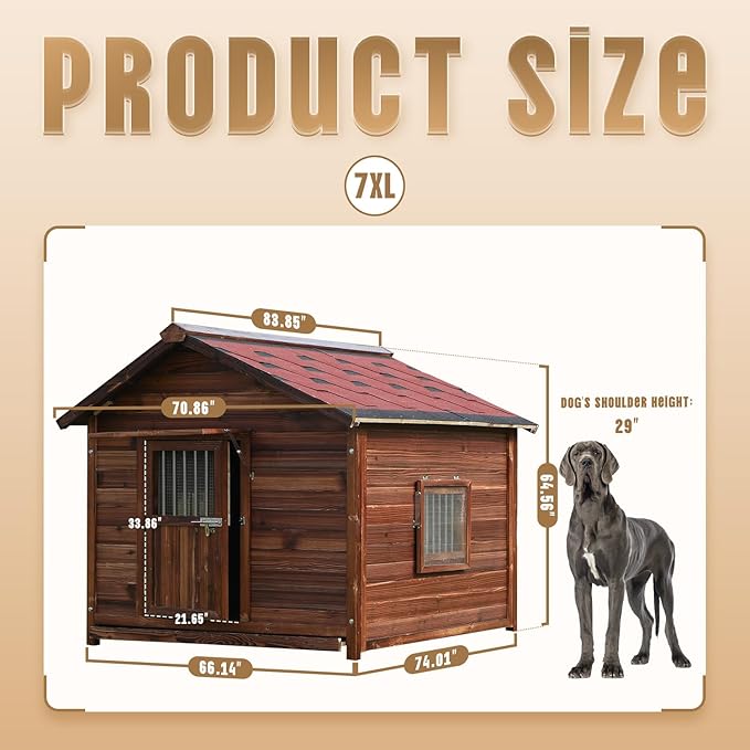 Extra Large Dog House Outdoor Made of Solid Pine Wood, Warm Doghouse, Dog House with Elevated Floor for Large Dogs, (Wood, 7XL)