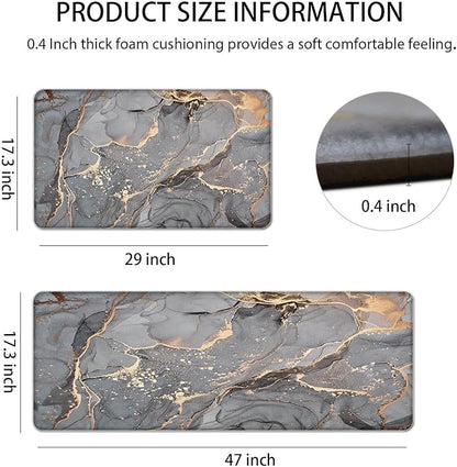Kitchen Mat Anti Fatigue Cushioned Set of 2 Grey Kitchen Rugs Non Slip Waterproof Kitchen Floor Mats Gold Kitchen Accessories and Decor Comfort Memory Foam Kitchen Mats for Floor Laundry Room