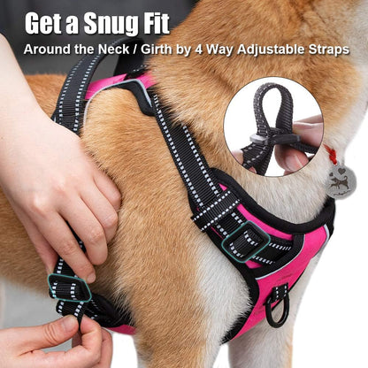 PoyPet No Pull Dog Harness, Reflective Comfortable Vest Harness with Front & Back 2 Leash Attachments and Easy Control Handle Adjustable Soft Padded Pet Vest for Small to Large Dogs (Pink,XS)
