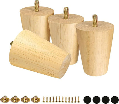 FoDau770 Rubber Wood Furniture Legs 3 Inches, Straight Tapered Wood Feet Mid Century Sofa Legs Set of 4, 5/16" UNC Furniture Feet Replacement Parts for Cabinet Couch Dresser Chair Ottoman Table