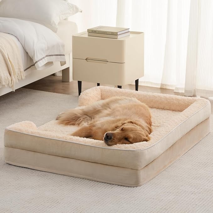 WNPETHOME Orthopedic Washable XL Dog Bed for Senior Dog Cozy Sleep | Extra Large Waterproof Big Soft Dog Couch Sofa Bed for Dogs Relax with Removable Cover Supportive Pet Bed Beige 42x30 Inch