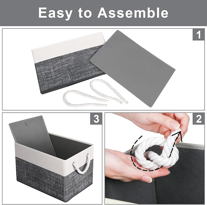 Fab totes Storage Bins [3-Pack], Foldable Storage Baskets for Organizing Toys, Books, Shelves, Closet, Large Storage Box with Rope Handles, Sturdy Organizer Bins, White & Black