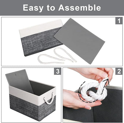 Fab totes Storage Bins [3-Pack], Foldable Storage Baskets for Organizing Toys, Books, Shelves, Closet, Large Storage Box with Rope Handles, Sturdy Organizer Bins, White & Black